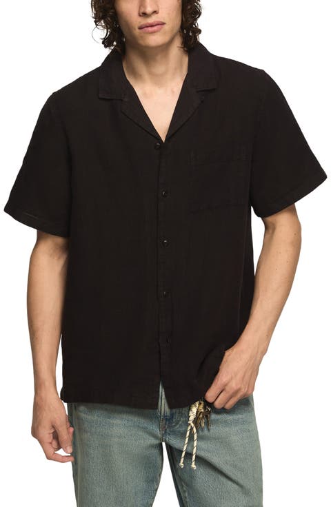 Notch Collar Short Sleeve Button-Up Shirt