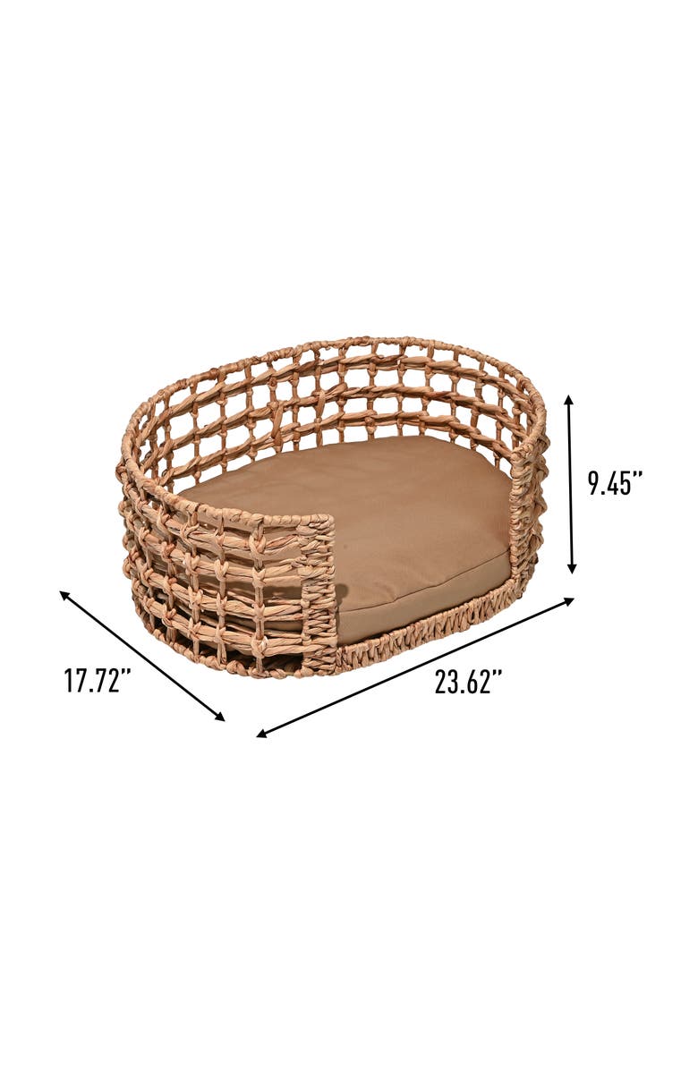 The Licker Store Gigi 24" x 18" Modern Handwoven Hyacinth Open-Weave Oval Pet Bed, Machine-Washable Cushion, Alternate, color, Natural