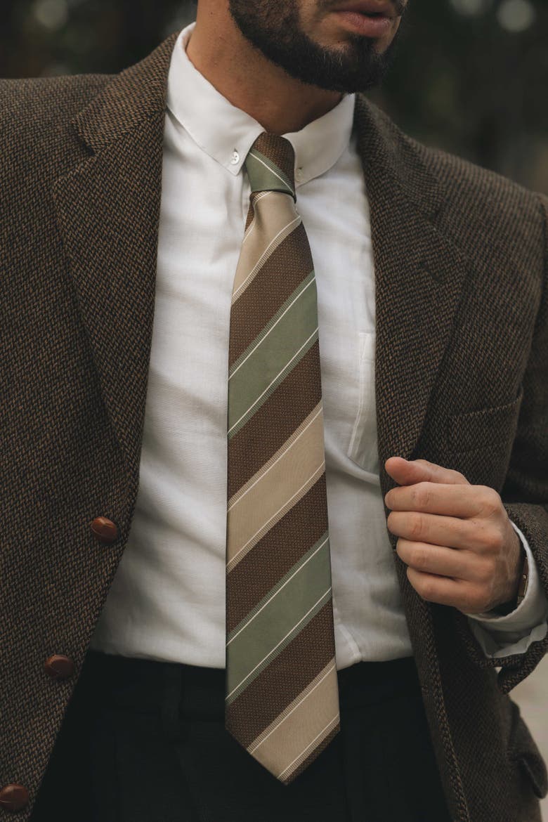 Ferrari - Extra Long Silk Jacquard Tie for Men, Alternate, color, Green and Brown