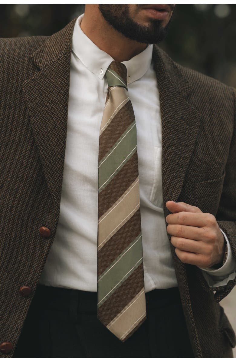 Elizabetta Ferrari - Silk Jacquard Tie for Men, Alternate, color, Green And Brown