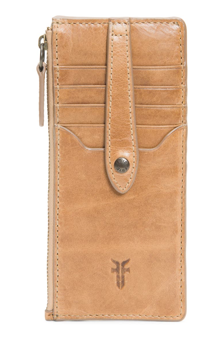 Slim Leather Snap Card Wallet, Main, color, BEIGE