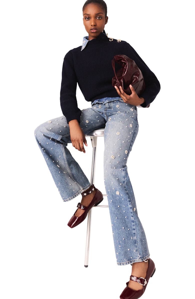 maje Wide-leg embroidered jeans, Alternate, color, Blue