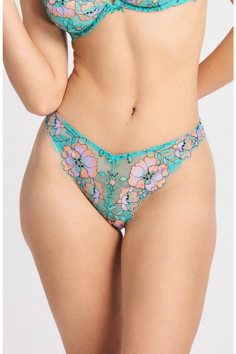 Floral Trip Lace Brazilian Panties, Main, color, TEAL THUNDER