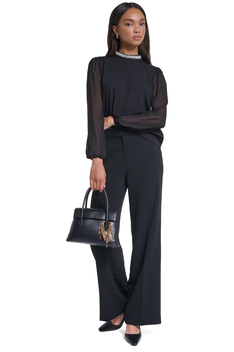 Pearl Neck Knit Top, Alternate, color, BLACK