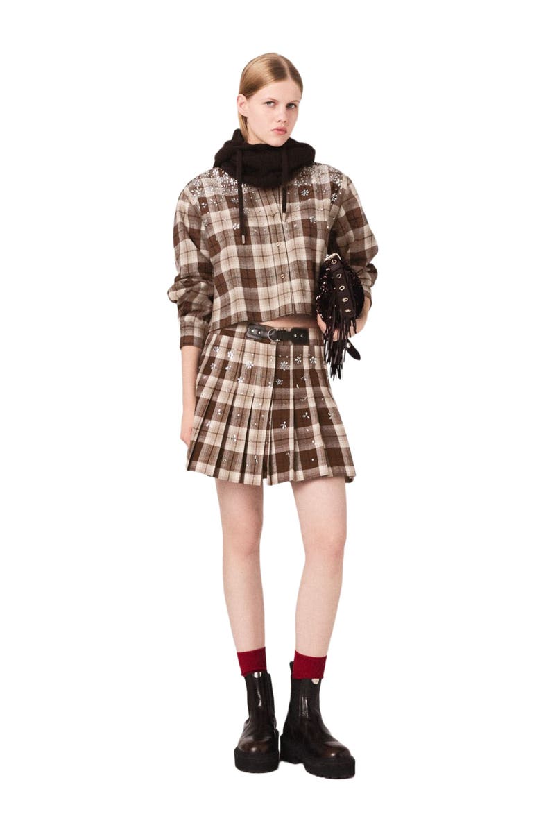 maje Rhinestone checked shirt, Alternate, color, Big Brown Check