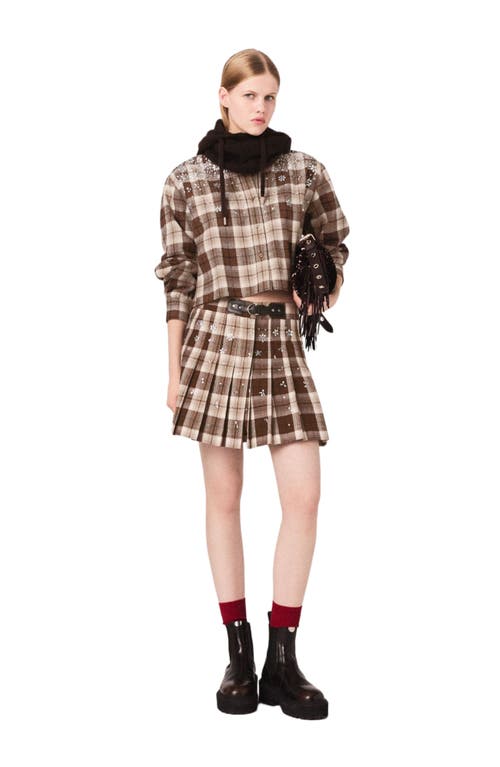 Maje Rhinestone Checked Shirt In Brown