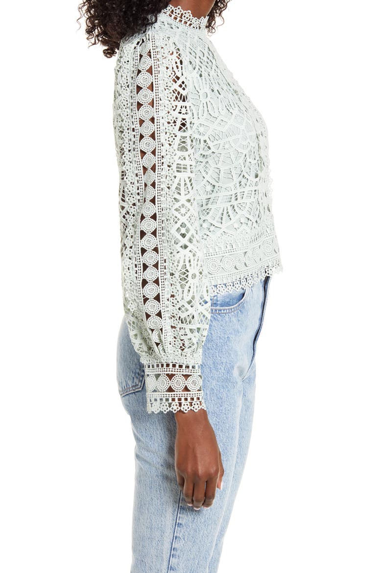 Crochet Lace Balloon Sleeve Blouse, Alternate, color, BLUE