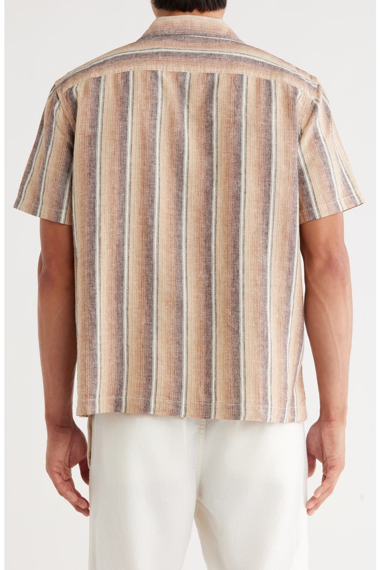 Linen & Cotton Camp Shirt, Alternate, color, IVORY- BROWN SUNSET STRIPE