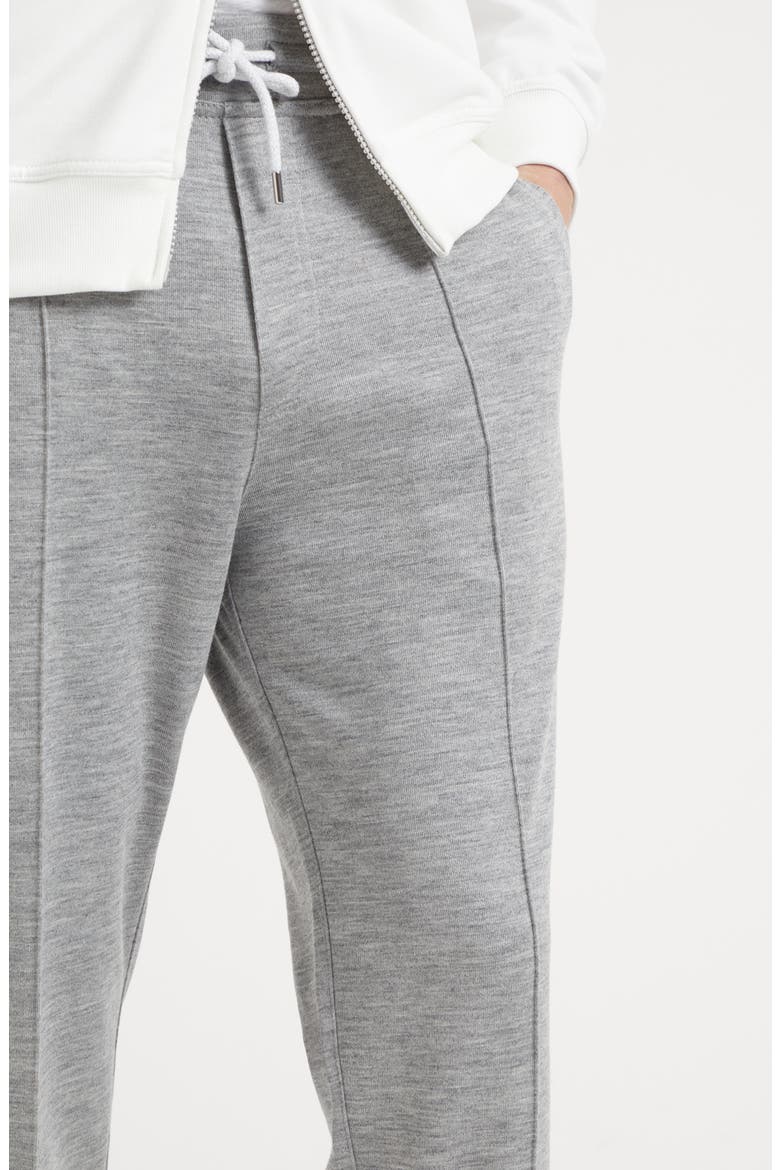 Cashmere and silk French terry trousers with Crête detail and elasticated zipper cuffs, Alternate, color, Grey