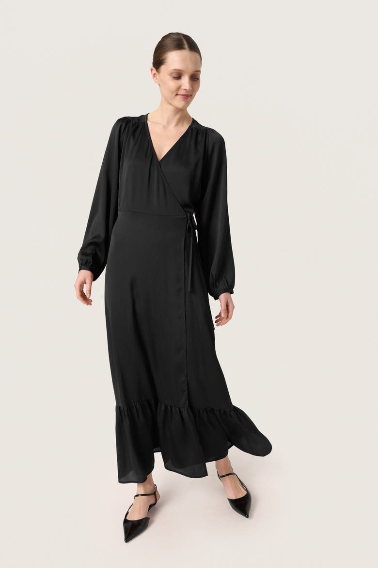Slioana Maxi Length V-Neck Wrap Dress, Main, color, Black