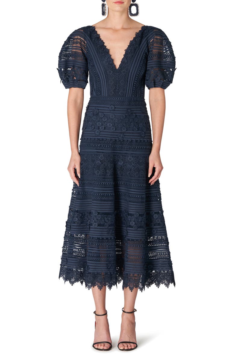 Carolina Herrera Embroidered Puff Sleeve Dress, Main, color, 