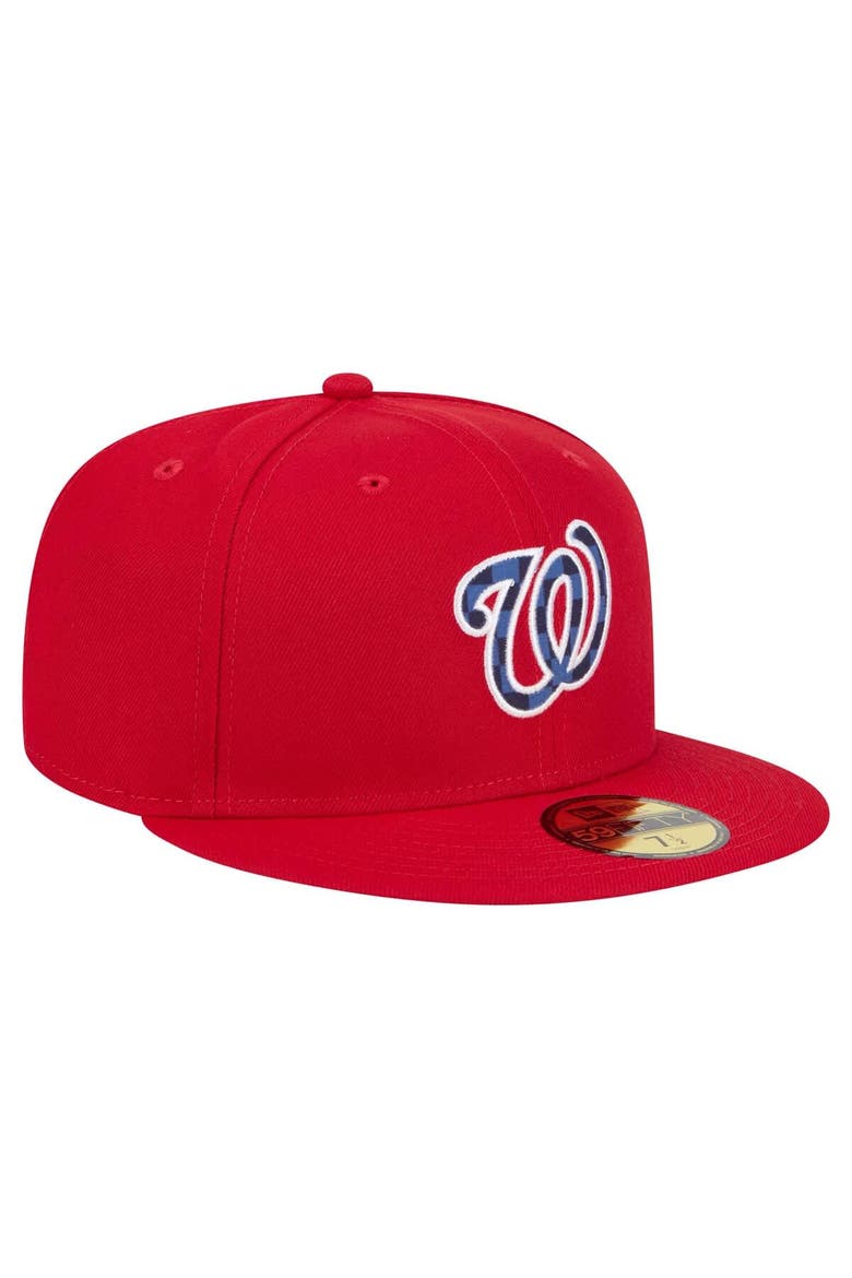 Men's New Era Red Washington Nationals Checkered Undervisor 59FIFTY Fitted Hat, Alternate, color, Red