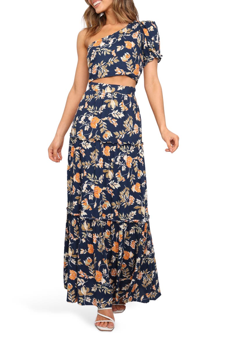 Deaville Floral Tiered Maxi Skirt, Alternate, color, NAVY