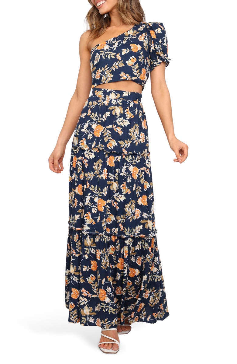 Petal & Pup Deaville Floral Tiered Maxi Skirt, Alternate, color, Navy