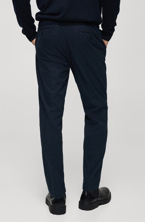 Mango Regular Fit Navy Flat Front Textured Stretch Cotton Pants In Blue
