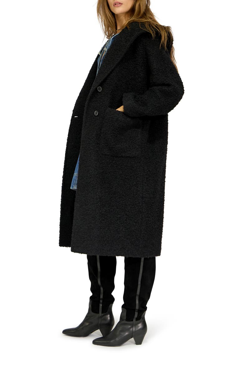 Young Love Hooded Bouclé Coat, Alternate, color, BLACK