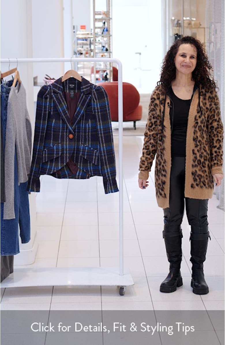 Plaid Leather Elbow Patch Wool Blazer, sales video thumbnail