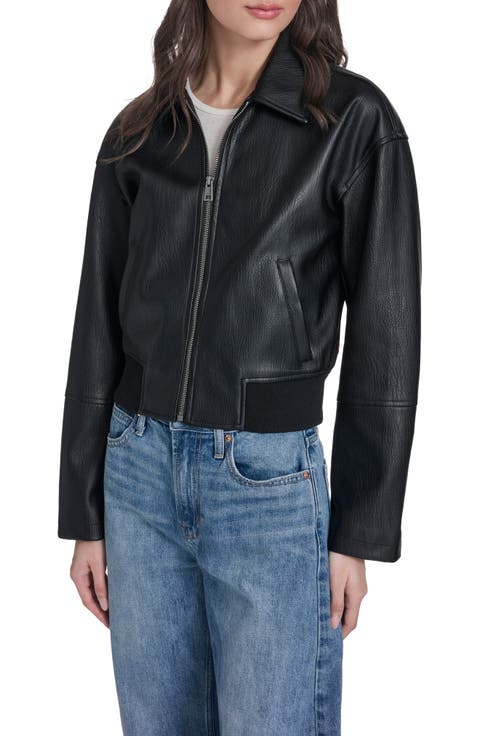 Faux Leather Bomber Jacket