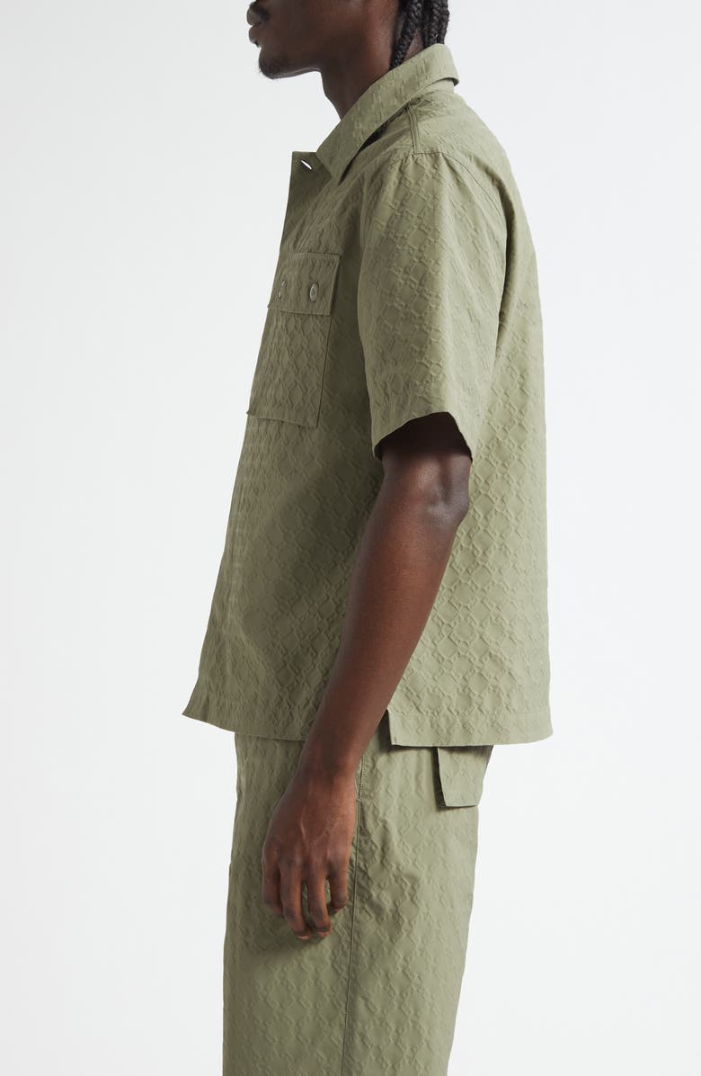 Givenchy Boxy Monogram 72 Embossed Short Sleeve Button-Up Shirt, Alternate, color, Almond Green