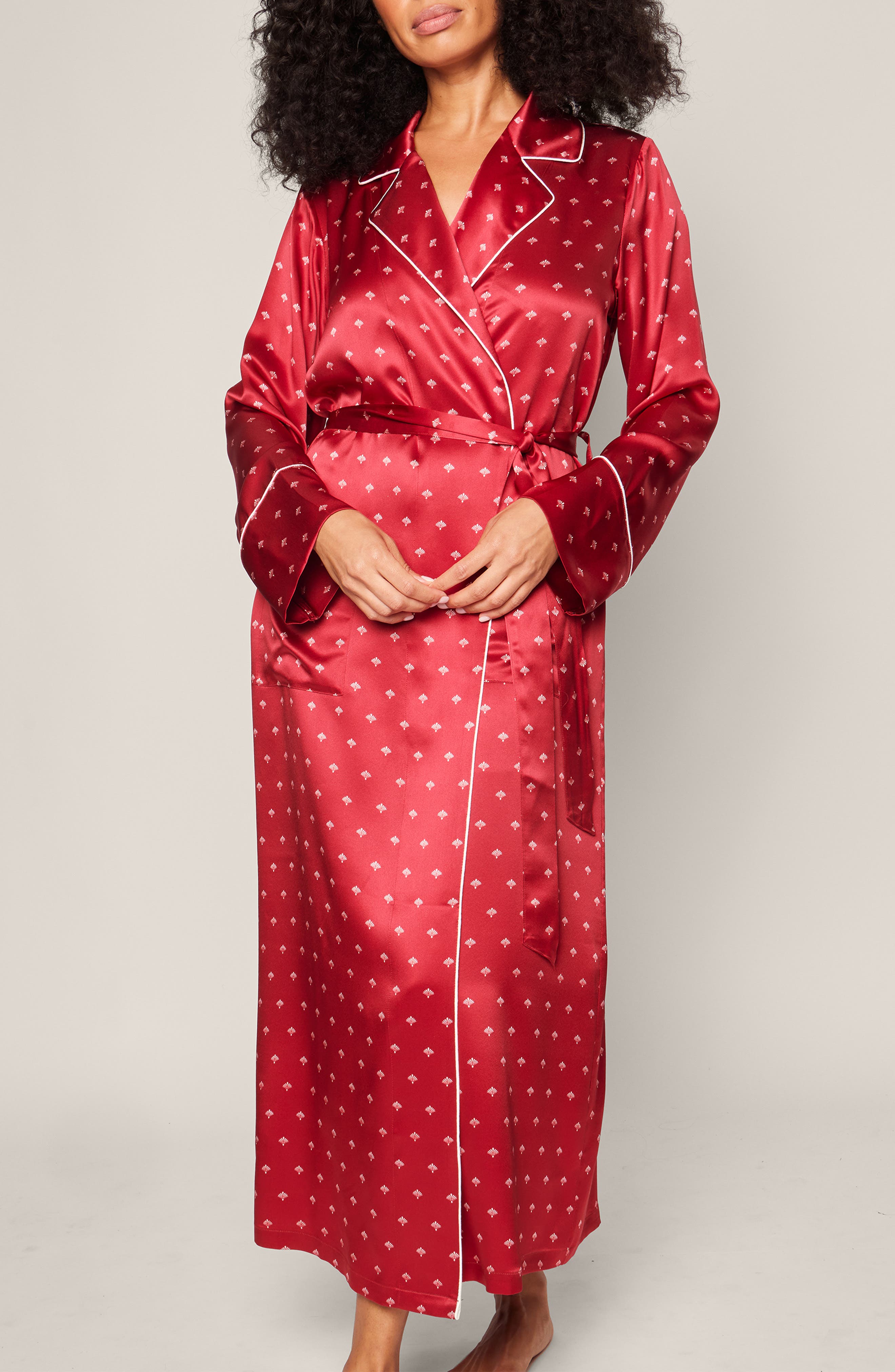 Petite Plume Mulberry Silk Robe in Red 