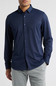 Mizzen+Main Halyard Trim Fit Solid Textured Knit Button-Up Shirt