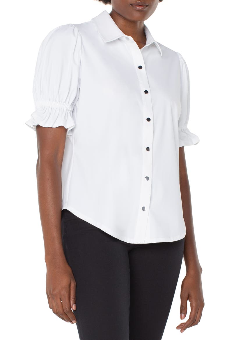 Puff Sleeve Knit Snap-Up Shirt, Main, color, WHITE