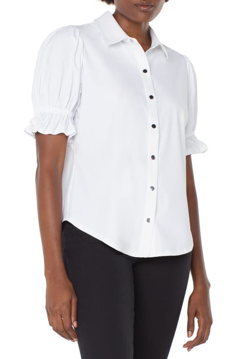 Puff Sleeve Knit Snap-Up Shirt (Petite)