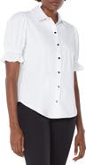 Liverpool Puff Sleeve Knit Snap-Up Shirt