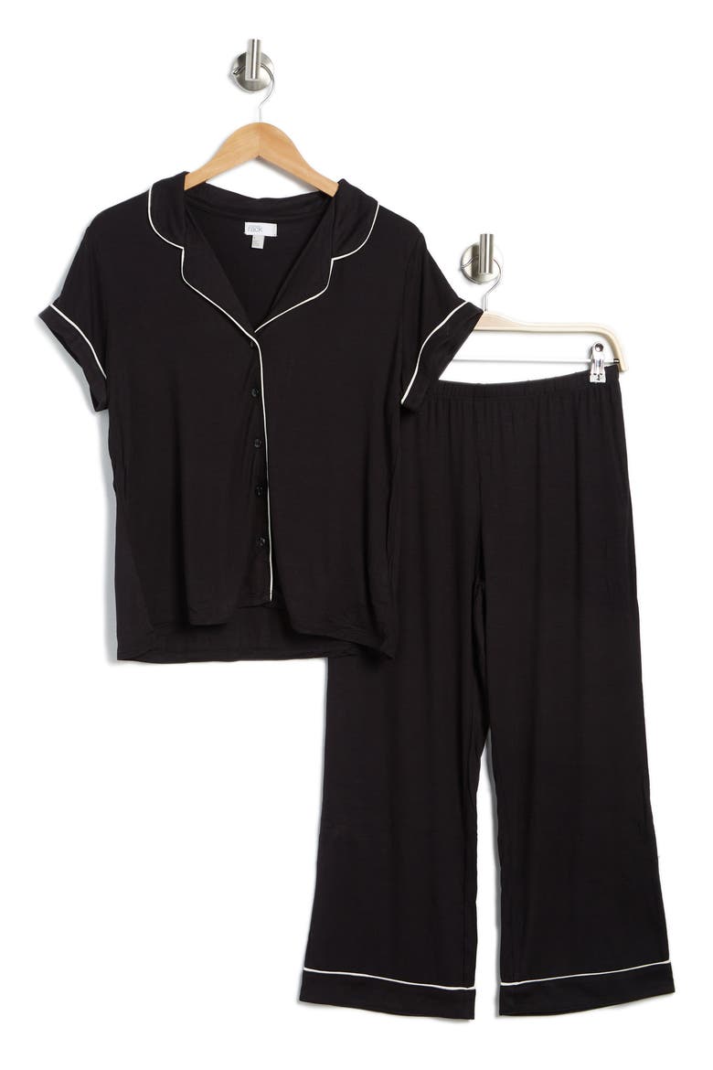 Tranquility Cropped 23-Inch Pajamas, Alternate, color, BLACK