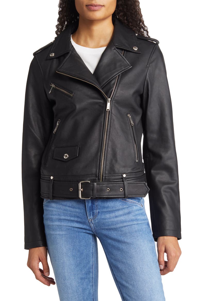 Belted Moto Jacket, Alternate, color, BLACK