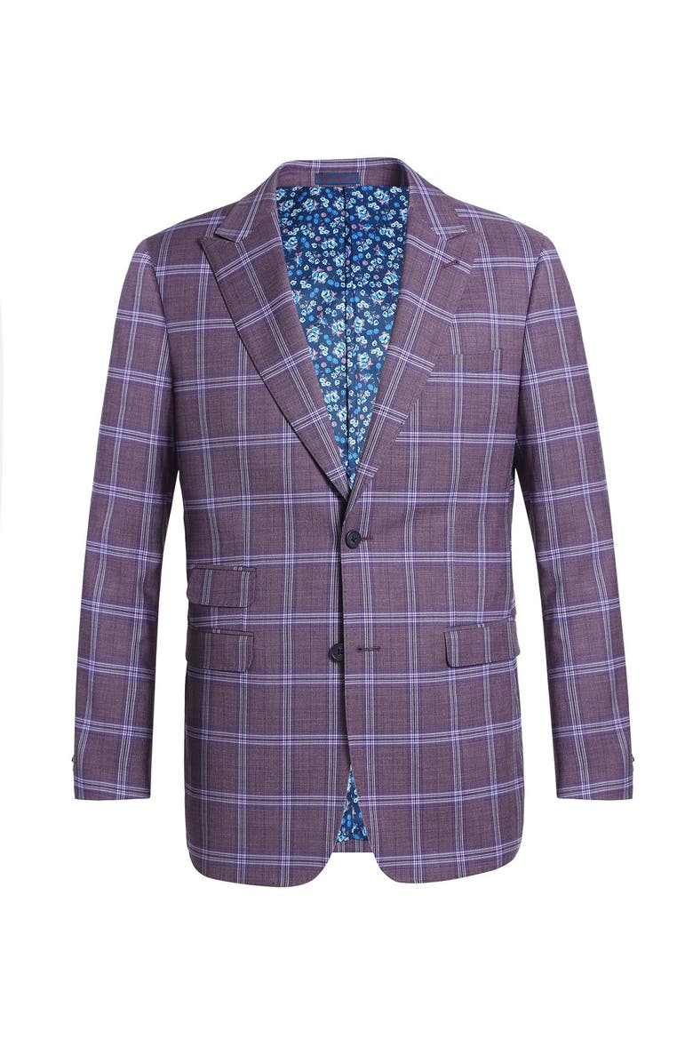 English Laundry Burgundy Plaid Slim Fit Peak Lapel Suit, Alternate, color, 