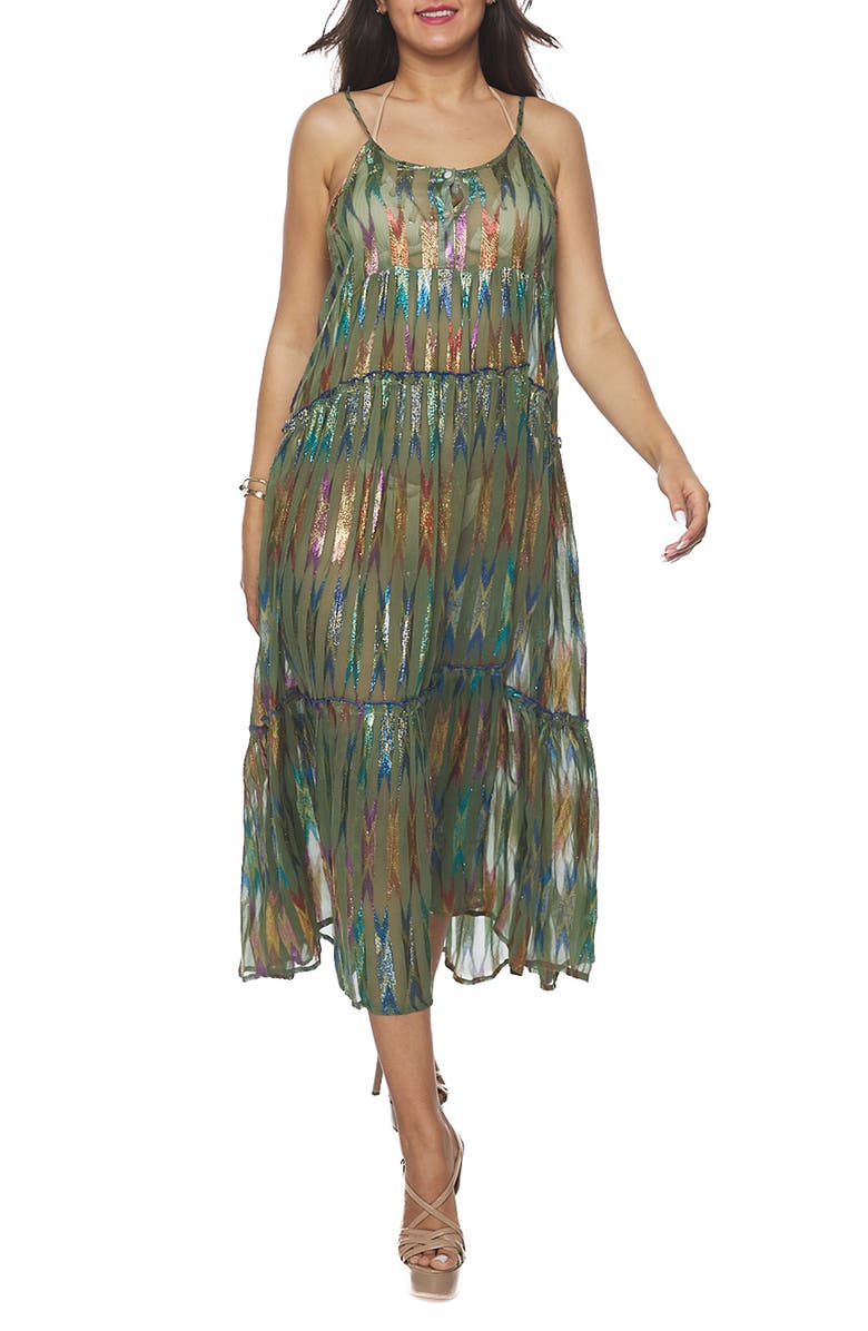 RANEES Button Half Placket Maxi Sundress, Main, color, Green