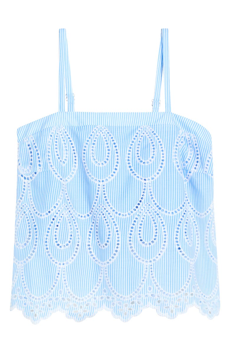 SUGARLIPS Geyser Stripe Eyelet Crop Tank, Main, color, White-Blue