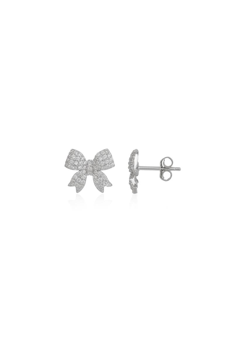 Bowtie Sterling Silver Zirconia Stud Earring, Main, color, Silver