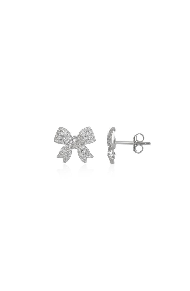 Spero London Bowtie Sterling Silver Zirconia Stud Earring, Main, color, Silver