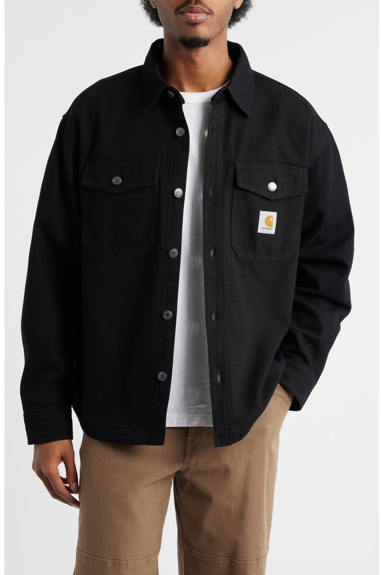 Selby Cotton Canvas Button-Up Shirt Jacket, Main, color, BLACK