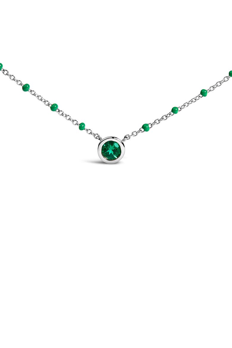 Sterling Silver Lab Created Emerald Bead Chain Necklace, Alternate, color, Silver