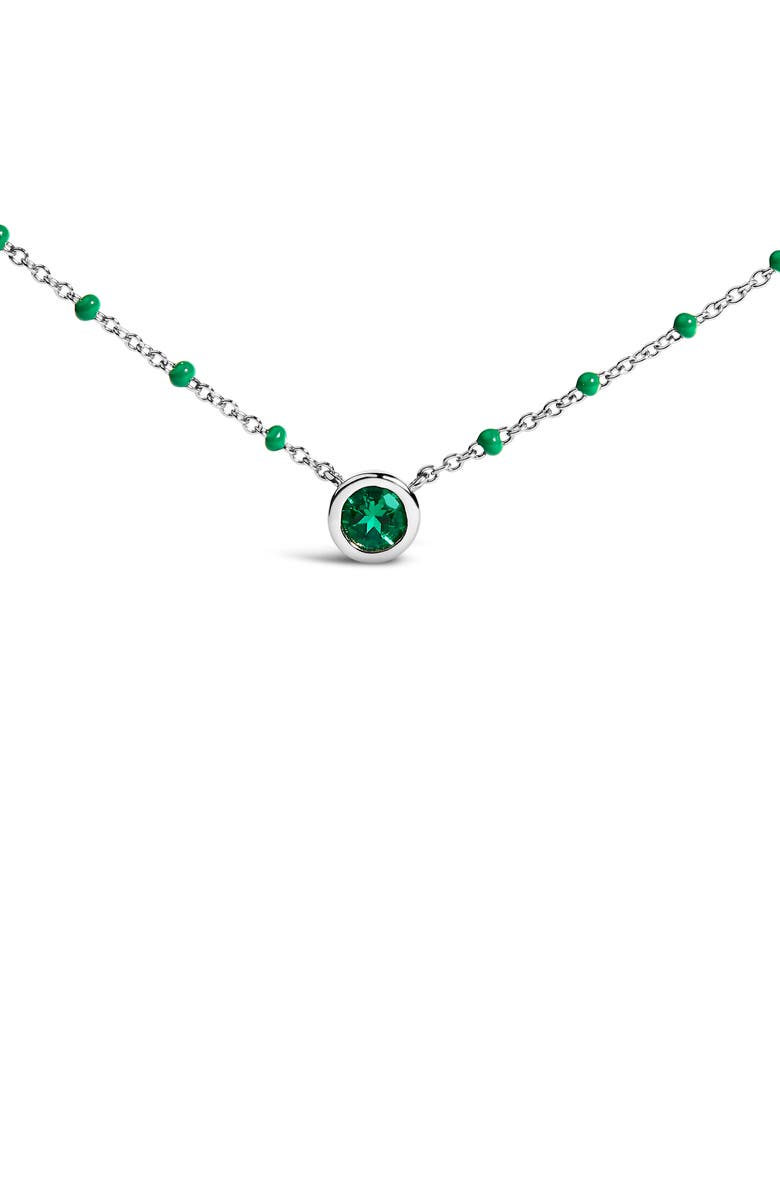 Haus of Brilliance Sterling Silver Lab Created Emerald Bead Chain Necklace, Alternate, color, Silver
