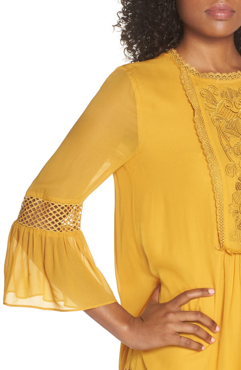 Ever New Embroidered Yoke Trapeze Dress, Alternate, color,