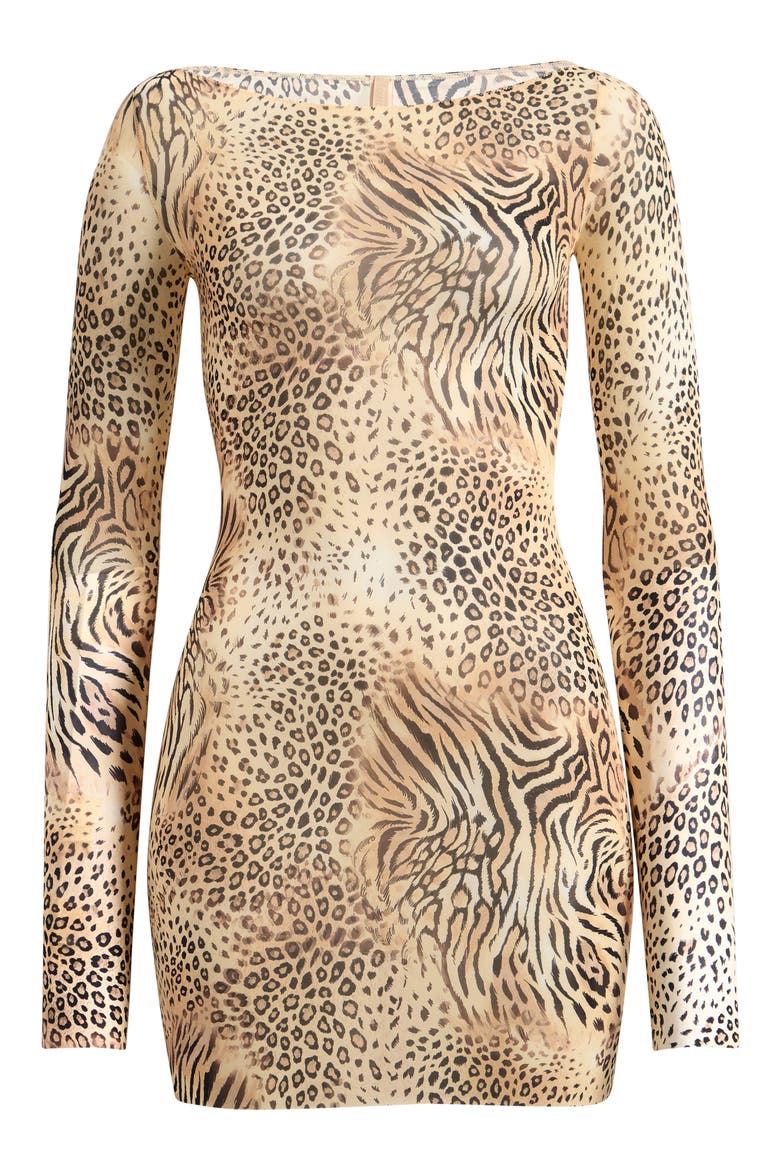 Boat Neck Minidress, Alternate, color, SAND MULTI ANIMAL