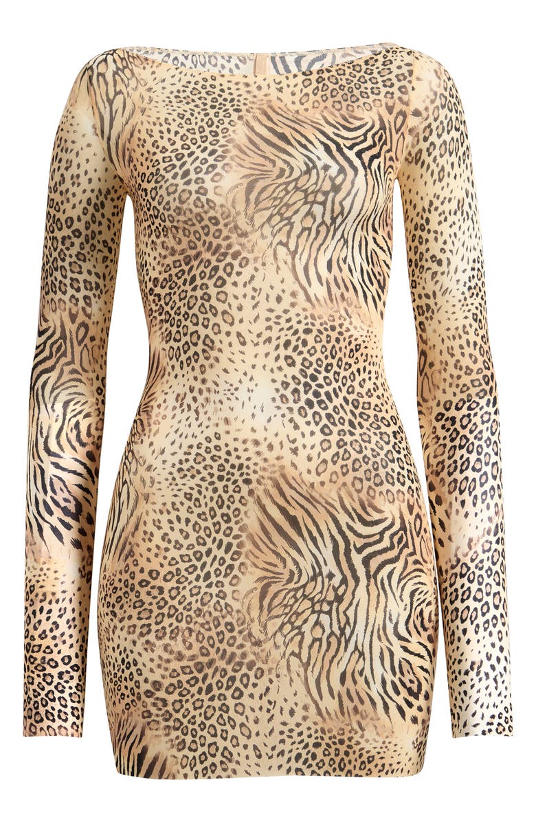 SKIMS Boat Neck Minidress, Alternate, color, Sand Multi Animal