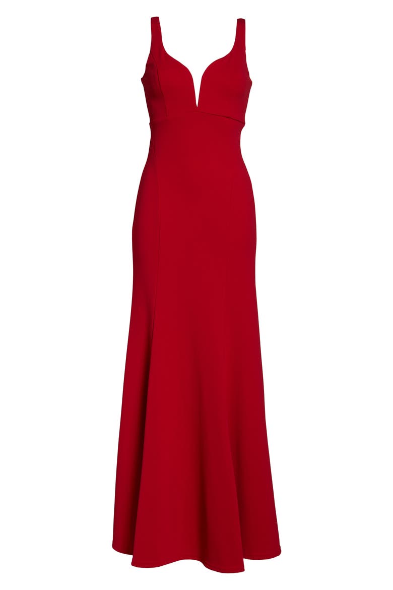 Aperitif Crepe Mermaid Gown, Alternate, color, DARK RED