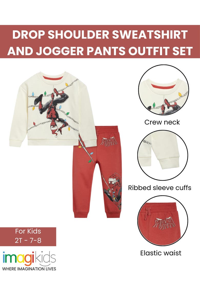 Spider-Man Fleece Sweatshirt and Joggers Set, Alternate, color, Spider Man Cream Red