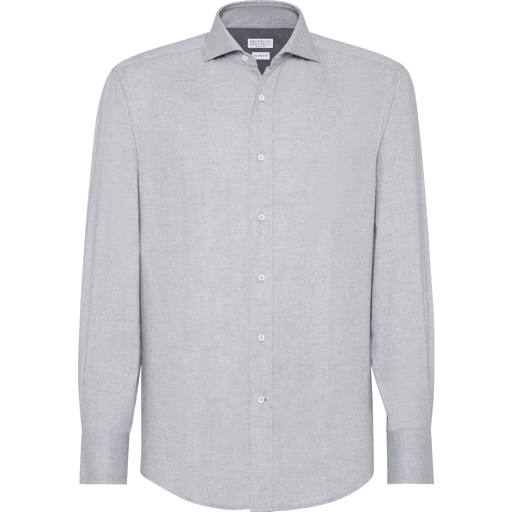 Brunello Cucinelli Cotton-blend Chevron Flannel Shirt In Gray