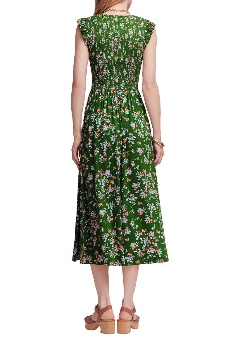 Smocked Jersey Midi Dress, Alternate, color, COURTYARD, BLOOM SCATTER