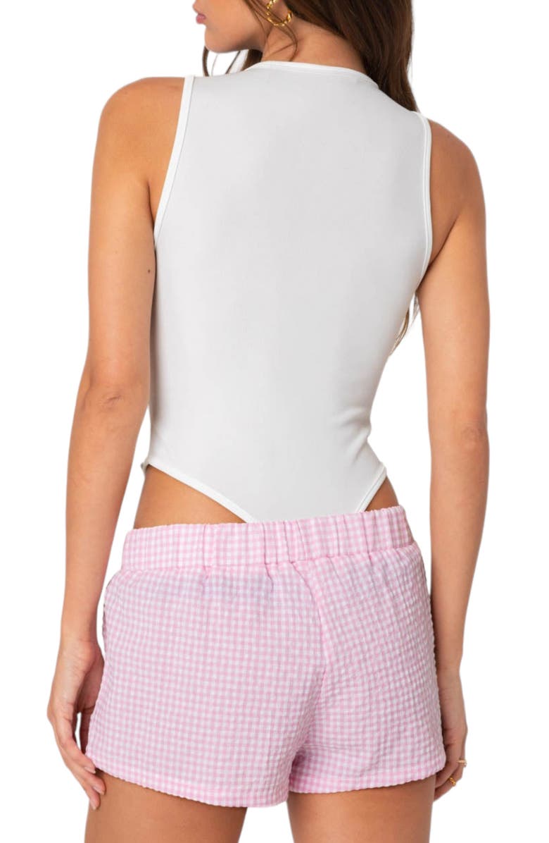 EDIKTED Rosette Lace Trim Bodysuit, Alternate, color, White