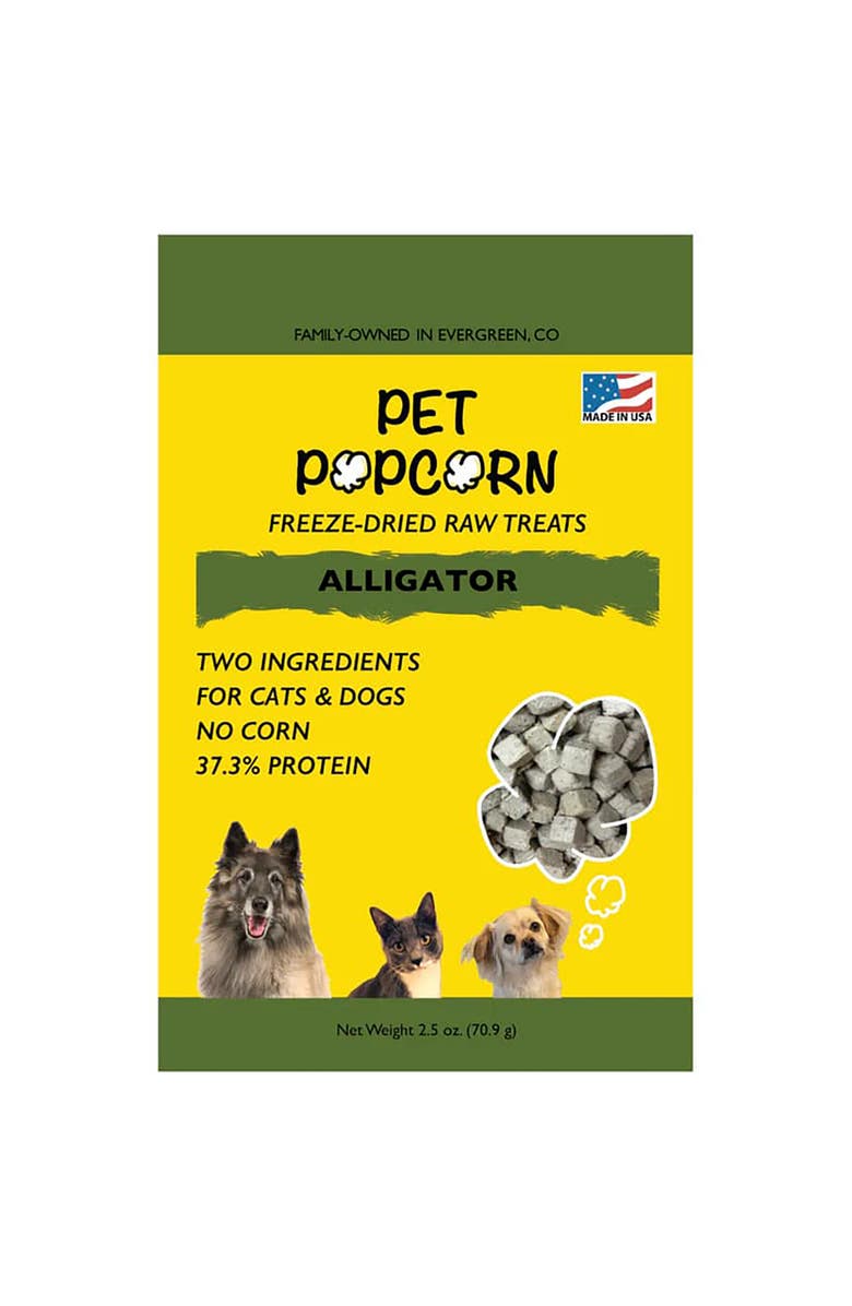 Pet Popcorn Freeze Dried Raw Treats, Alligator, 2.5oz Bag, Dog & Cat Snacks, Main, color, Multicolored