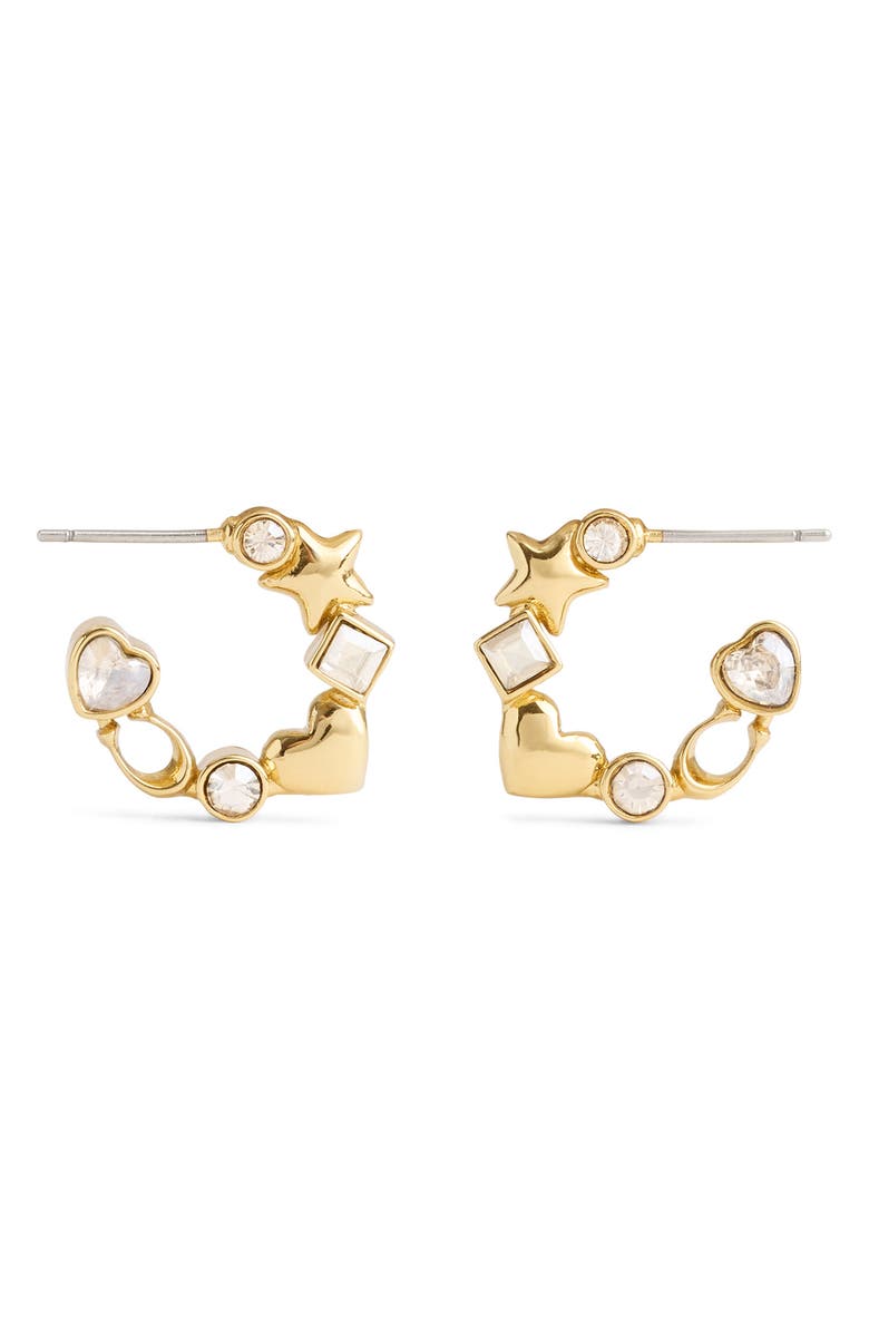 COACH Star, Heart & Mixed Crystal Huggie Hoop Earrings, Main, color, 