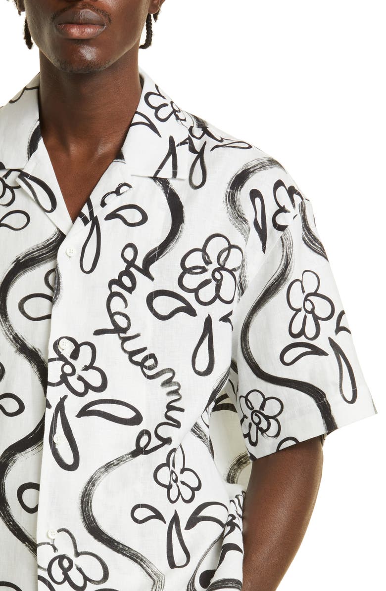 Jacquemus La Chemise Jean Painted Flower Bowling Shirt, Alternate, color,