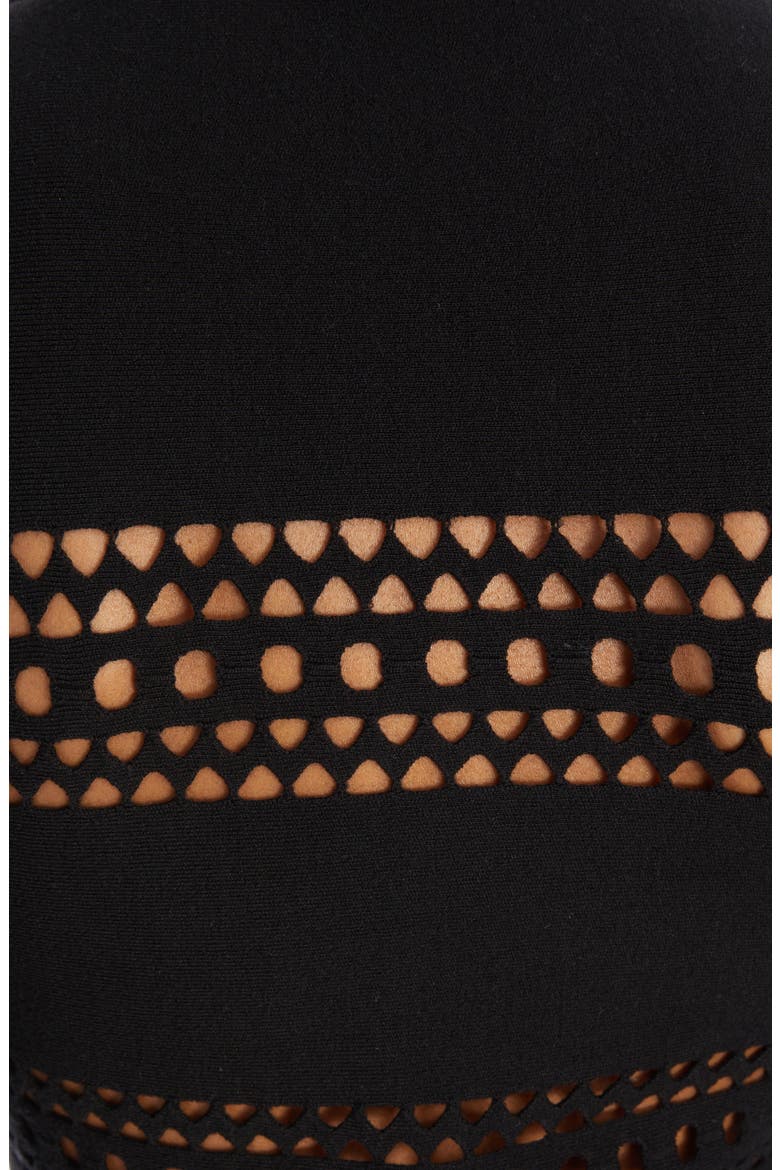 Vienne Perforated Crop Turtleneck Sweater, Alternate, color, NOIR ALAIA